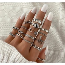 Set De 16 Anillos Sol Ying Yang Bohemia Manicure Vintage